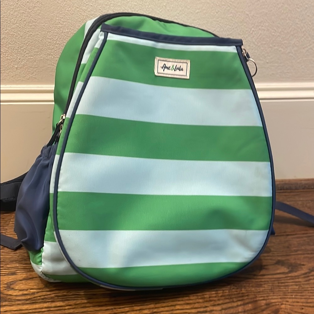 Green and Blue Striped Ane & Lulu Tennis  Backpack